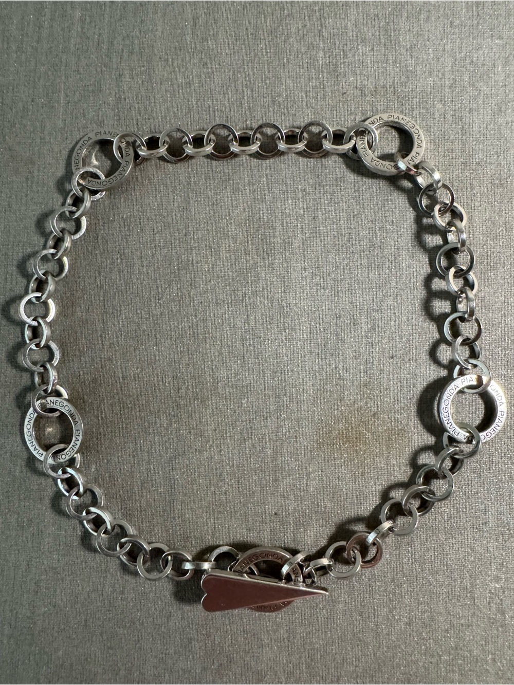 Pianegonda Silver color Toggle Circle Link Necklace w/ Rings steel - Love Sick